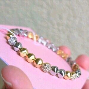 NEW! Stella & Dot Renegade Chain Silver And Gold Sparkles Stretch Bracelet